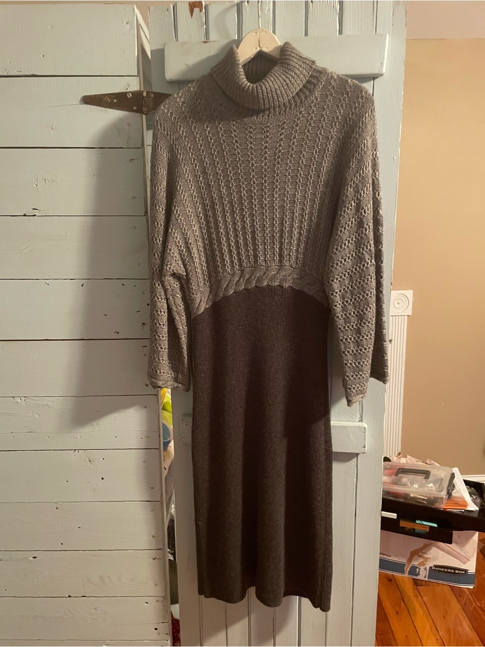 Adrianna Papell Two-Tone Gray Knit Turtleneck Dress